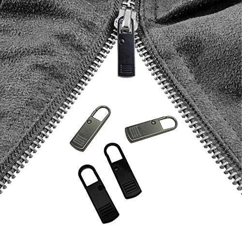 cremallera deslizadores, tirador de cremallera reemplazo, tirador para cremallera, zipper accessories para maletas botas de abrigo chaqueta mochilas, negro & plata (8pcs)