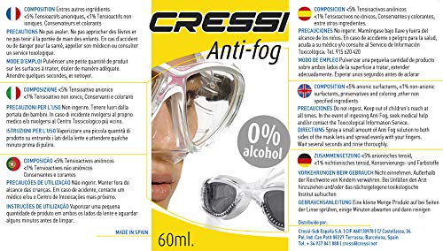 Cressi 60 ml, 4 Unidades Premium-Spray antivaho para máscaras de Buceo y Gafas de natación Unisex para Adultos, Trasparente, 4 Pack