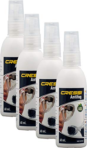 Cressi 60 ml, 4 Unidades Premium-Spray antivaho para máscaras de Buceo y Gafas de natación Unisex para Adultos, Trasparente, 4 Pack