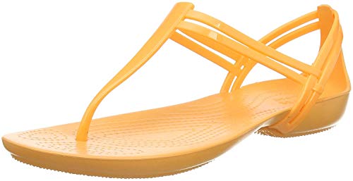 Crocs Isabella T-Strap, Sandalias de Punta Descubierta para Mujer, Naranja (Cantaloupe 801), 34/35 EU