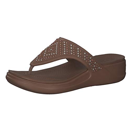 Crocs Monterey Shimmer Wedge Flip, Sandalias con cuña Mujer, Bronze, 42 EU