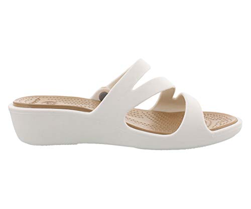 Crocs Patricia Women, Sandalias de Punta Descubierta para Mujer, Blanco (Oyster/Gold 13s), 39/40 EU