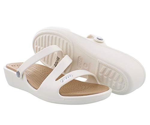Crocs Patricia Women, Sandalias de Punta Descubierta para Mujer, Blanco (Oyster/Gold 13s), 39/40 EU