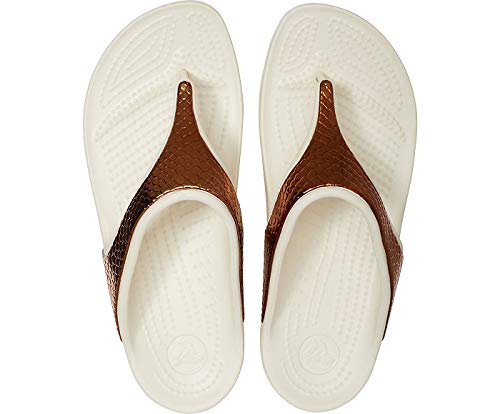 Crocs Sloane MetalTxt Flip W, Zapatos de Playa y Piscina para Mujer, Marrón (Bronze/Oyster 81f), 37/38 EU