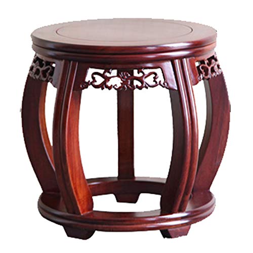 CROWNXZQ Taburete Redondo Antiguo Chino, Taburete de Madera Maciza de Caoba, Estilo artístico, Taburete pequeño de Tambor para el hogar, Taburete para Zapatos, Taburete pequeño 12.4 * 12.4 * 11.6in