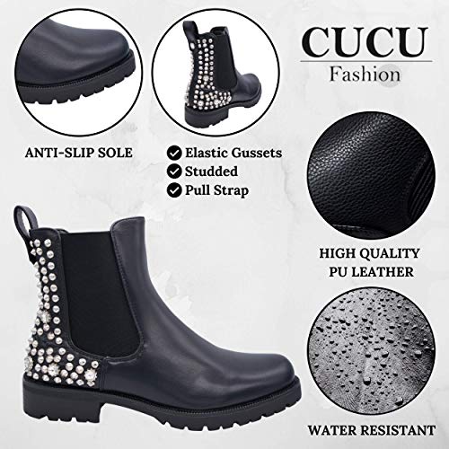 CucuFashion - Botas de tacón Grueso con Cremallera, Botas de Tobillo Gruesas, Botas Negras con tacón Negro y Botas Tobilleras con tacón para Mujer, Color Negro, Talla 36 EU