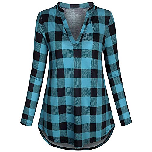 Cuello en V Camisetas Manga Larga Mujer Tumblr Kimono Otoño Mujer Camisetas Camisas a Cuadros Ropa Chandal Chaquetas Tops Sudaderas Mujer Capucha Blusa con Botón riou