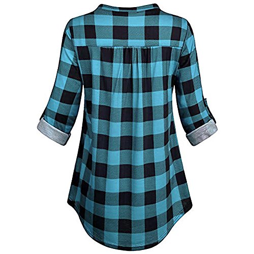 Cuello en V Camisetas Manga Larga Mujer Tumblr Kimono Otoño Mujer Camisetas Camisas a Cuadros Ropa Chandal Chaquetas Tops Sudaderas Mujer Capucha Blusa con Botón riou