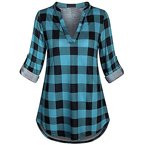 Cuello en V Camisetas Manga Larga Mujer Tumblr Kimono Otoño Mujer Camisetas Camisas a Cuadros Ropa Chandal Chaquetas Tops Sudaderas Mujer Capucha Blusa con Botón riou