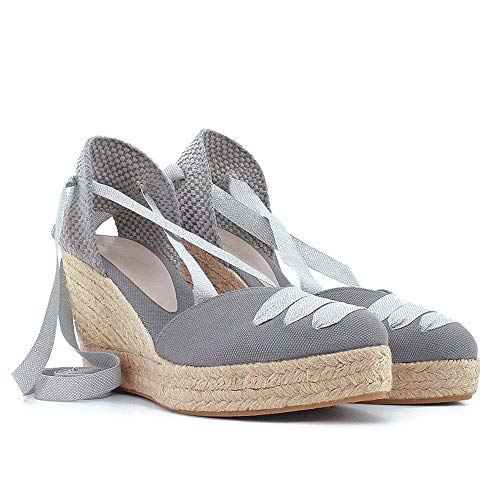 Cuña de Esparto Cintas Corazón Plataforma Yute (Gris, Numeric_38)