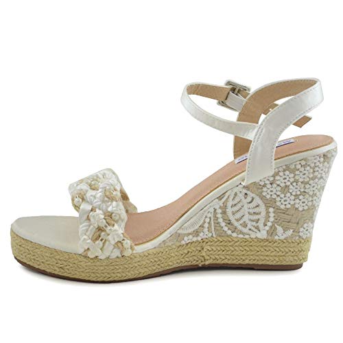 Cuña de Esparto Novia Trenzado en Tira Blanco