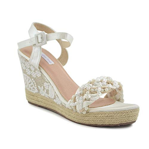 Cuña de Esparto Novia Trenzado en Tira Blanco