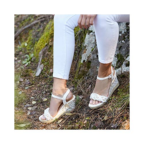 Cuña de Esparto Novia Trenzado en Tira Blanco