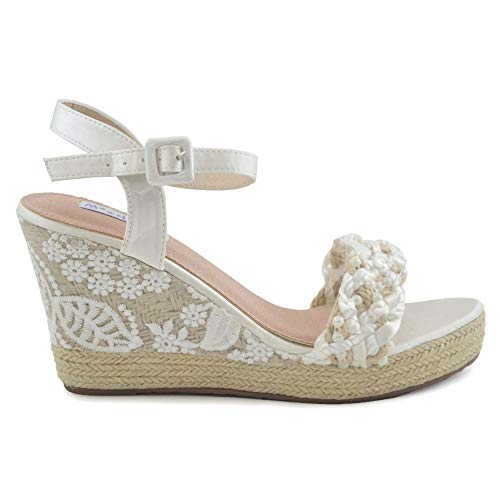 Cuña de Esparto Novia Trenzado en Tira Blanco