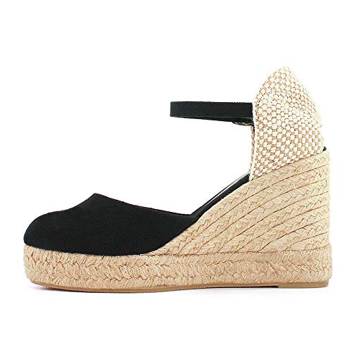 Cuña de Esparto Plataforma Yute 9 cm (Negro, 39)