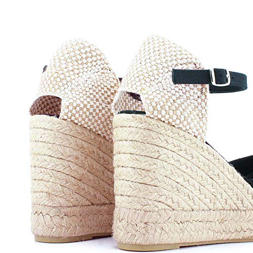 Cuña de Esparto Plataforma Yute 9 cm (Negro, 39)