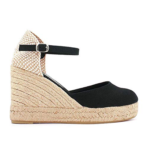 Cuña de Esparto Plataforma Yute 9 cm (Negro, 39)