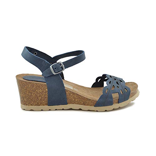 Cuña Media Piel troquelada Azul