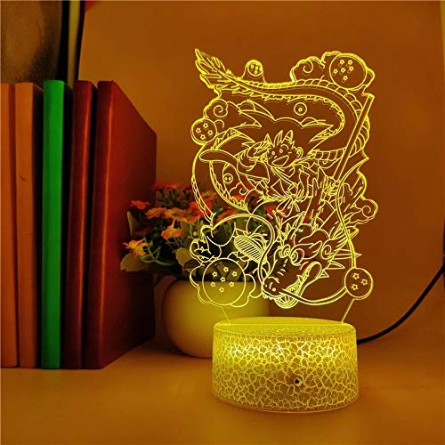Cute Dragon Ball Comics Wukong Lámpara de mesa pequeña creativa Acrílico Multicolor Luz de noche pequeña Lámpara 3DLED Decoración creativa Lámpara de mesa pequeña Base agrietada