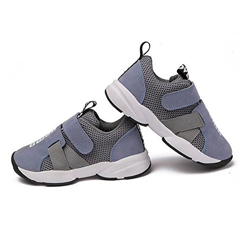 Daclay Zapatos niños Deportivo Transpirable y Transpirable con Parte Superior de Cuero cómoda con Zapatillas Velcro Sneakers (Gris,25 EU)