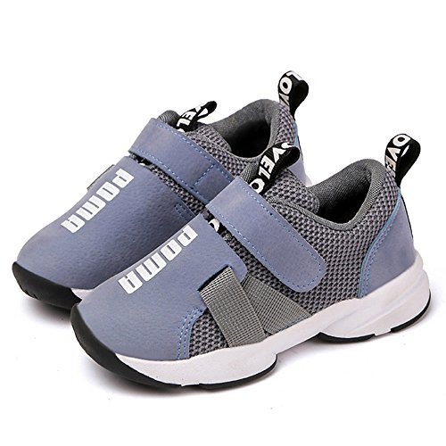 Daclay Zapatos niños Deportivo Transpirable y Transpirable con Parte Superior de Cuero cómoda con Zapatillas Velcro Sneakers (Gris,25 EU)
