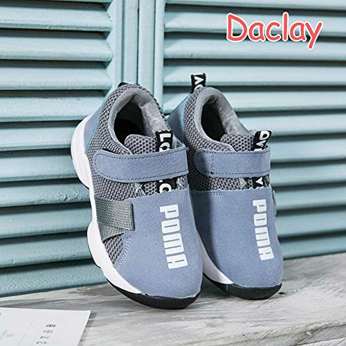 Daclay Zapatos niños Deportivo Transpirable y Transpirable con Parte Superior de Cuero cómoda con Zapatillas Velcro Sneakers (Gris,25 EU)