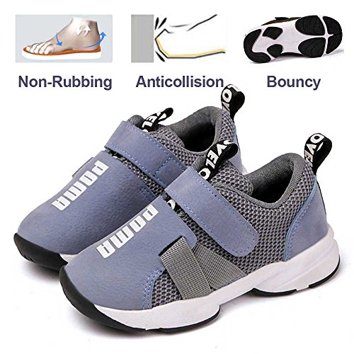 Daclay Zapatos niños Deportivo Transpirable y Transpirable con Parte Superior de Cuero cómoda con Zapatillas Velcro Sneakers (Gris,28 EU)