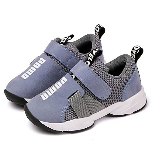 Daclay Zapatos niños Deportivo Transpirable y Transpirable con Parte Superior de Cuero cómoda con Zapatillas Velcro Sneakers (Gris,28 EU)
