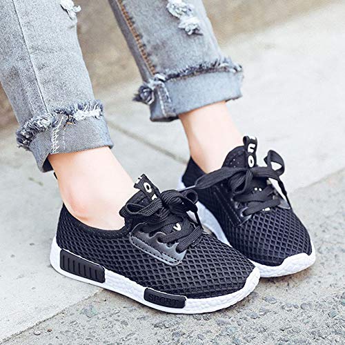 Daclay Zapatos niños Niñas Deportivo Transpirable Malla con Parte Superior de Cuero cómoda Suave Cordones Zapatillas Sneakers (30 EU,Negro)