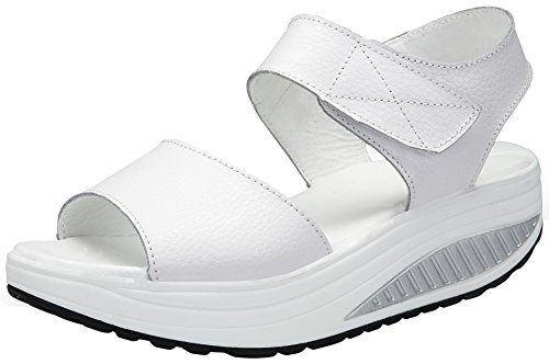 DAFENP Sandalias Plataforma Mujer Verano Sandalias Cuña Comodas Cuero Zapatos Tacon para Caminar LX308-2-white-EU40