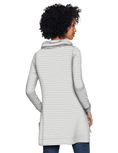 Daily Ritual Supersoft Terry Funnel-Neck Tunic Shirts, White-Black Skinny Stripe, US XL (EU 2XL)