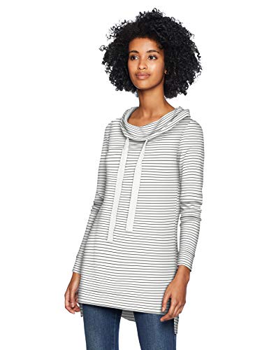 Daily Ritual Supersoft Terry Funnel-Neck Tunic Shirts, White-Black Skinny Stripe, US XL (EU 2XL)