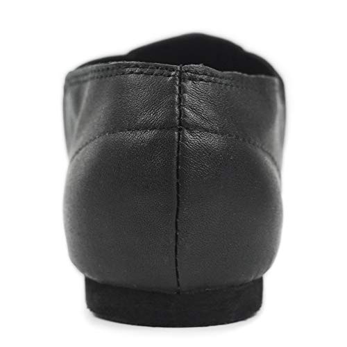 DANCEYOU Zapatos de Jazz de Cuero Negro con Poco Tacón Zapatillas de Danza con Suela Partida y Cinturón de Empalme Elasticidad para Niños y Adultos EU34