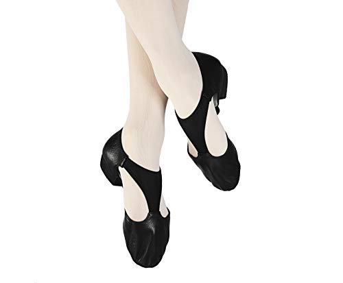 DANCEYOU Zapatos de Jazz para Mujer con Suela Blanda Zapatos de Baile Latino para Hombre Sandalias de Enseñanza de Baile de Cuero para Baile de Salón Salsa Latina Moderna, Negro EU 39.5