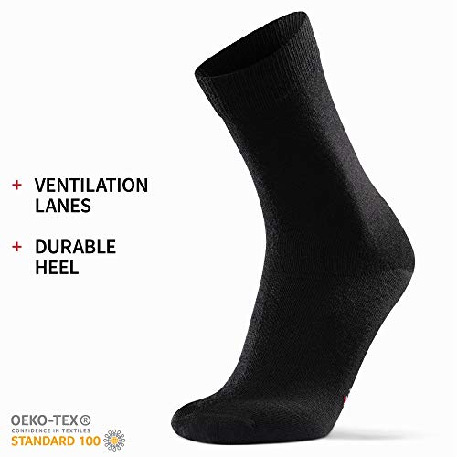 DANISH ENDURANCE Calcetines de Lana Merino, para Hombre y Mujer, Calcetines Clásicos de Vestir, Cómodos, Transpirables, para el Uso Diario, Negro, Gris, Pack de 3 (Negro, EU 48-51)