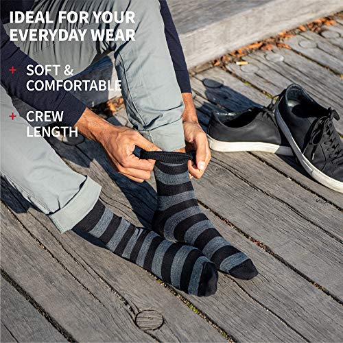 DANISH ENDURANCE Calcetines de Lana Merino, para Hombre y Mujer, Calcetines Clásicos de Vestir, Cómodos, Transpirables, para el Uso Diario, Negro, Gris, Pack de 3 (Negro, EU 48-51)