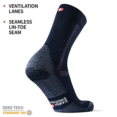 DANISH ENDURANCE Calcetines de Senderismo y Trekking de Lana Merina para Hombre, Mujer y Niños, Otoño e Invierno, Pack de 3 (Multicolor: Azul Marino, Gris, Verde, EU 39-42)