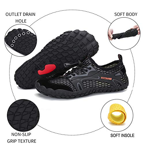 Dannto Hombre Mujer Zapatos de Agua para Hombre Surf Escarpines Playa Natación Respirable Antideslizante Playa Natación Aire Libre Zapatos de Agua para Vela,Kayak,Buceo(Negro-A,42)