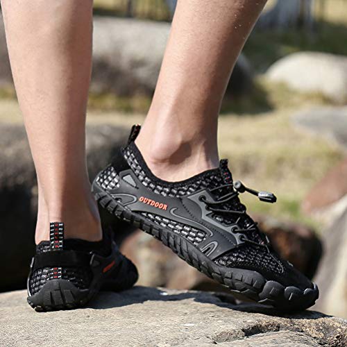 Dannto Hombre Mujer Zapatos de Agua para Hombre Surf Escarpines Playa Natación Respirable Antideslizante Playa Natación Aire Libre Zapatos de Agua para Vela,Kayak,Buceo(Negro-A,42)