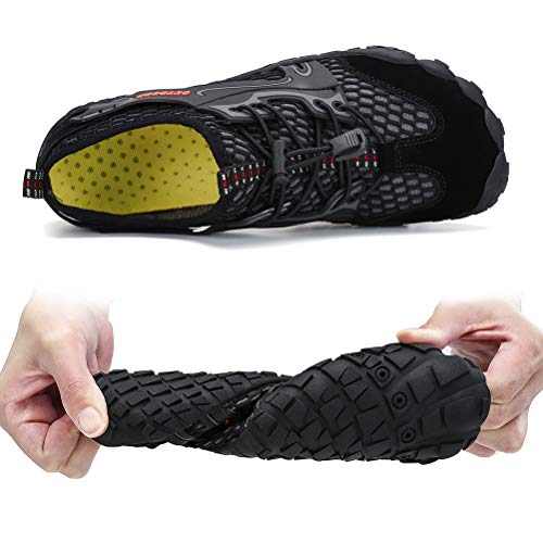 Dannto Hombre Mujer Zapatos de Agua para Hombre Surf Escarpines Playa Natación Respirable Antideslizante Playa Natación Aire Libre Zapatos de Agua para Vela,Kayak,Buceo(Negro-A,42)