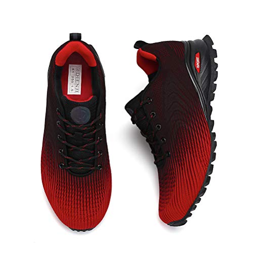Dannto Zapatillas de Deporte Hombre Zapatos para Correr Aire Libre y Deporte Athletic Cordones Zapatillas De Running Trail Tenis Basket Respirable Gimnasio Sneakers （Rojo,44