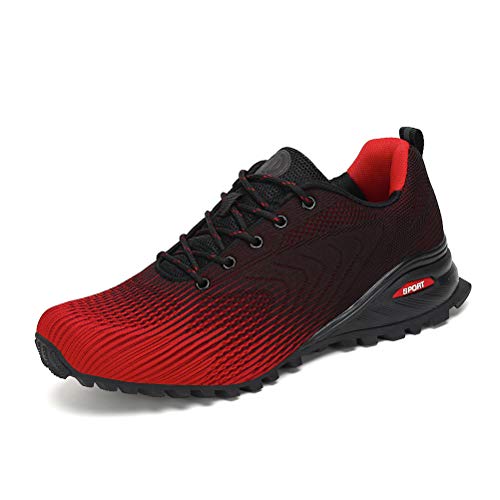 Dannto Zapatillas de Deporte Hombre Zapatos para Correr Aire Libre y Deporte Athletic Cordones Zapatillas De Running Trail Tenis Basket Respirable Gimnasio Sneakers （Rojo,44