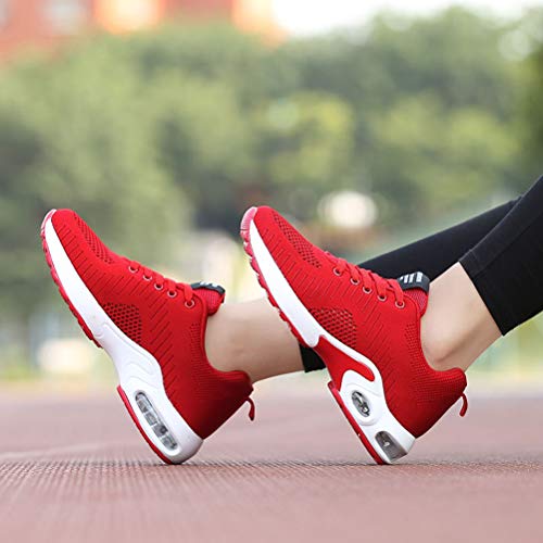 Dannto Zapatos Deporte Mujer Zapatillas Deportivas Correr Gimnasio Casual Zapatos para Caminar Mesh Running Transpirable Aumentar Más Altos Sneakers (Rojo-B,38)