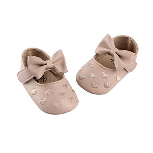 DEBAIJIA Bebé Niña Zapato de Fiesta Princesa con Cinta Mágica para 6-18 Meses Niños Recién Nacido Primeros Pasos Zapatos de Cuero con Lazo Moda Casual Antideslizante Suave Suela Patrón de Corazón