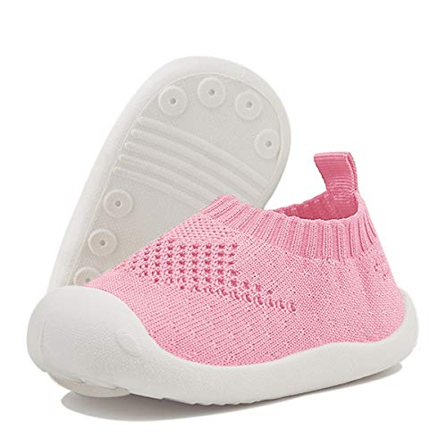 DEBAIJIA Bebé Primeros Pasos Zapatos 1-4 años Niños Niñas Infante Suave Suela Antideslizante Malla Transpirable Ligero 20 EU Rosa Claro (Tamaño de la etiqueta-17)