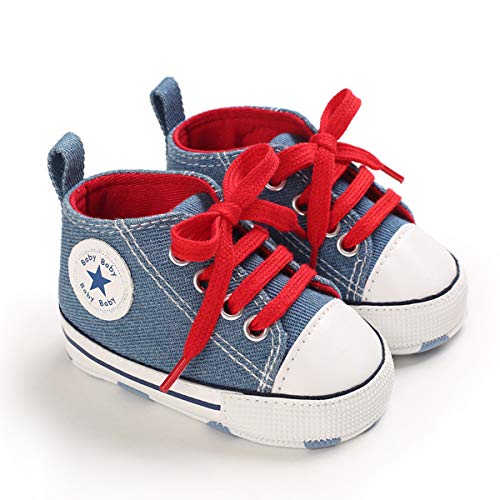 DEBAIJIA Bebé Primeros Pasos Zapatos de Lona 0-6M Niños Alpargata Suave Antideslizante Ligero Slip-on 17 EU Azul (Tamaño Etiqueta-1)