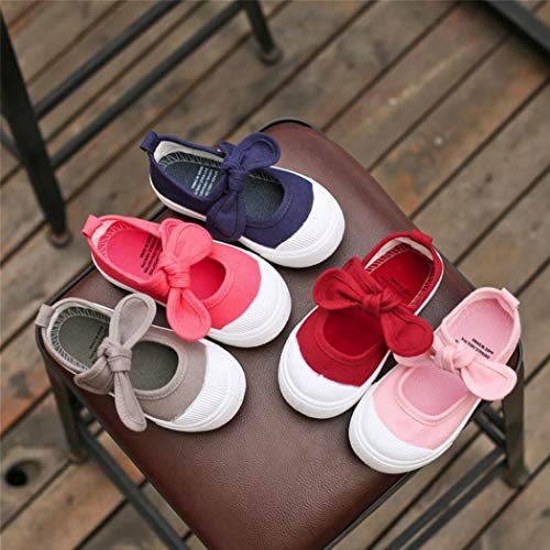DEBAIJIA Primeros Pasos Zapatos 1-12 años Escuela Lona Niña Lazo Antideslizante Moda Casual Deportes Planos Zapatillas de Deporte Suela Suave 24 EU Rosa Roja (Tamaño Etiqueta 25)