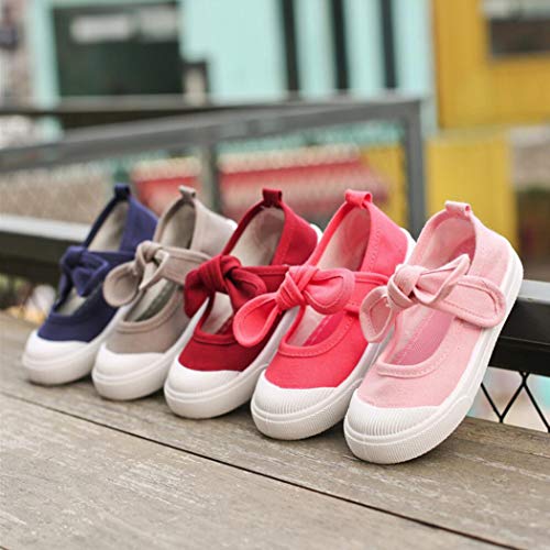 DEBAIJIA Primeros Pasos Zapatos 1-12 años Escuela Lona Niña Lazo Antideslizante Moda Casual Deportes Planos Zapatillas de Deporte Suela Suave 30 EU Rosa (Tamaño Etiqueta 33)