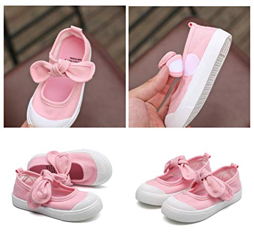 DEBAIJIA Primeros Pasos Zapatos 1-12 años Escuela Lona Niña Lazo Antideslizante Moda Casual Deportes Planos Zapatillas de Deporte Suela Suave 30 EU Rosa (Tamaño Etiqueta 33)