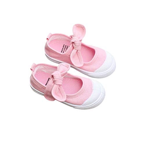 DEBAIJIA Primeros Pasos Zapatos 1-12 años Escuela Lona Niña Lazo Antideslizante Moda Casual Deportes Planos Zapatillas de Deporte Suela Suave 30 EU Rosa (Tamaño Etiqueta 33)